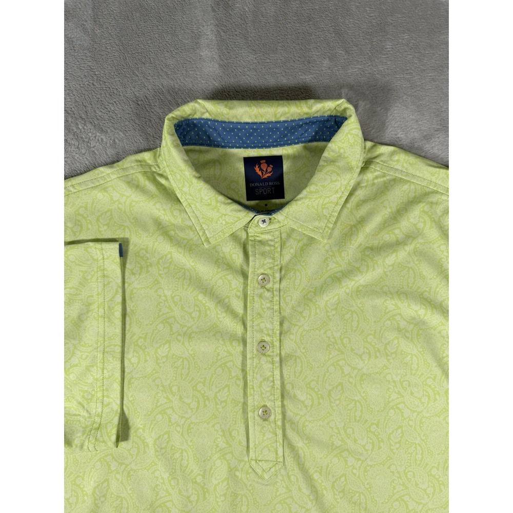 Donald Ross Sport Polo Shirt Mens Medium Green Floral‎ Golf Performance Stretch